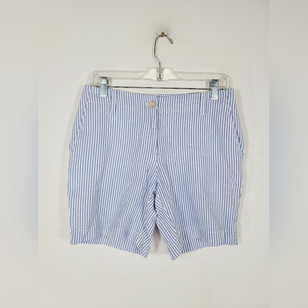 Talbots Light Blue Striped Relaxed Chino Shorts 7", Size 2